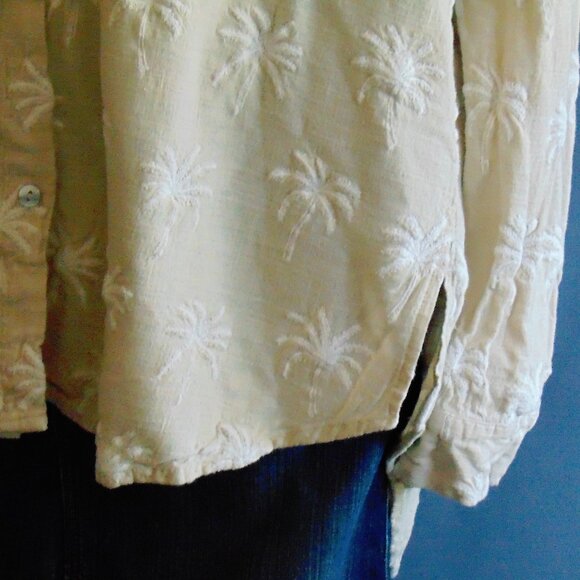 Malai Sand Palm Embroidered White Palm Trees Viscose Linen Cover up Shirt L - Picture 9 of 12